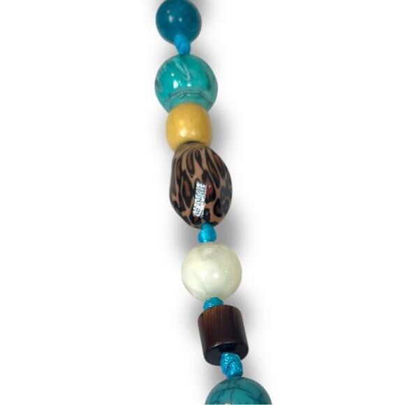 Cookie Lee Necklace Bracelet Set Beaded Faux Stone Teal Tan Multi 18” Length - Picture 9 of 14